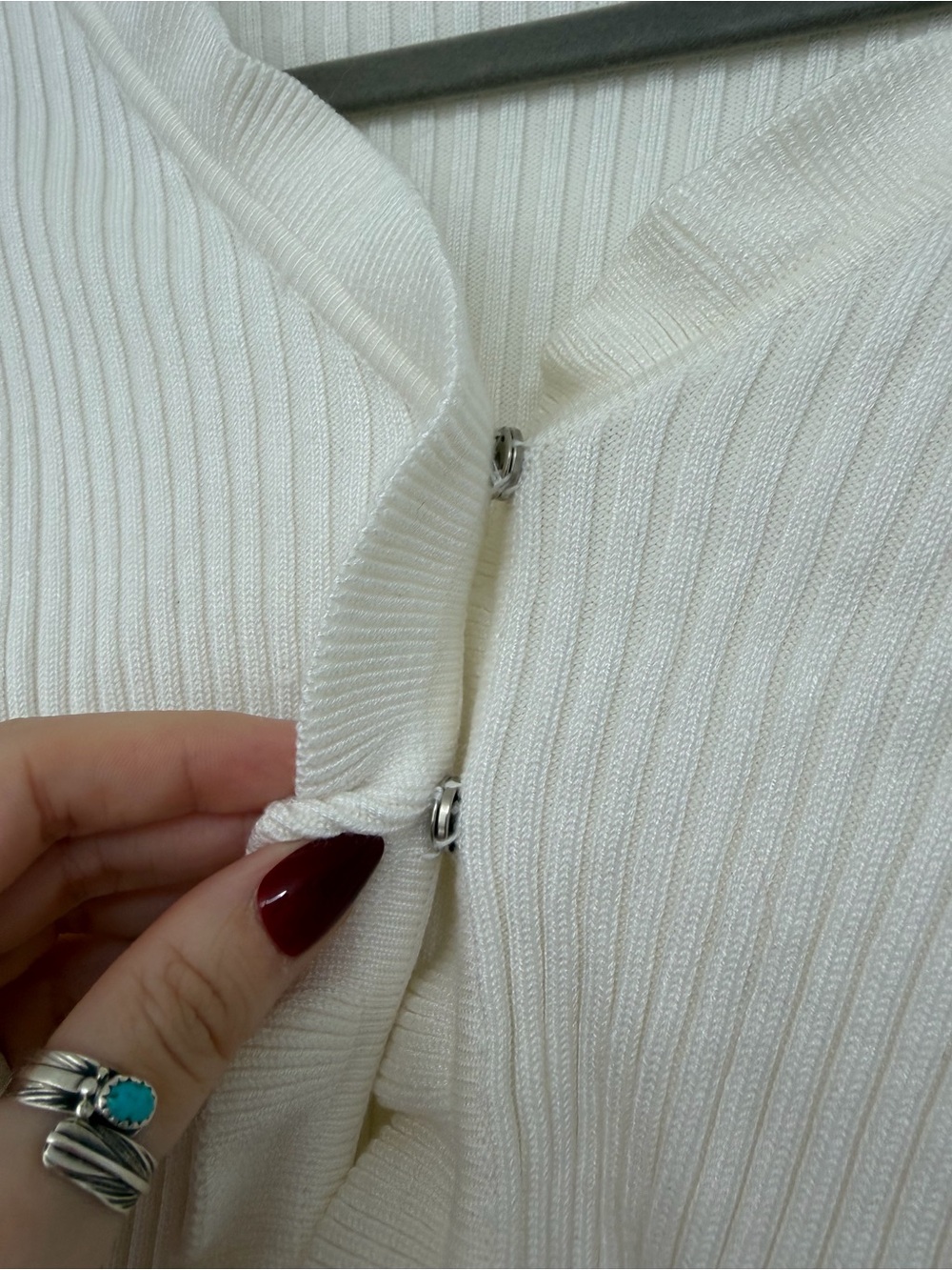 Ribbed Ruffle-Trim Cropped Cardigan - Cream - Picture 2 of 3